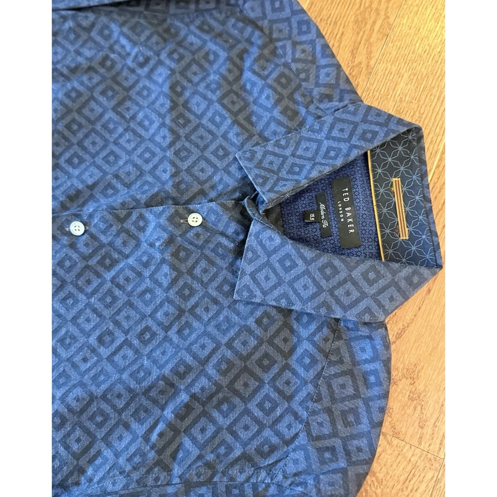 Ted Baker Men's Sz 15.5 Medium Button-Up Dress Shirt Grey Geometric AOP
